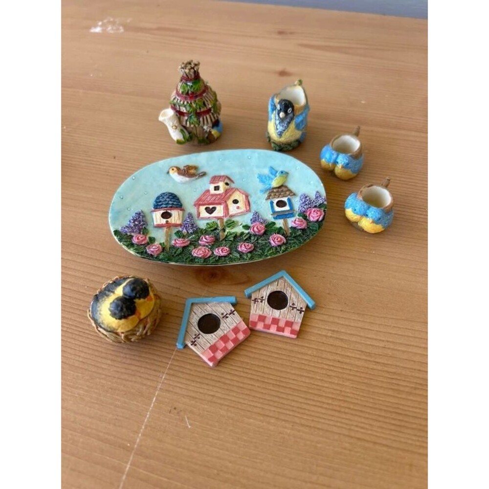 Vintage 90s Popular Imports Miniature Bluebird Tea Set 10pc